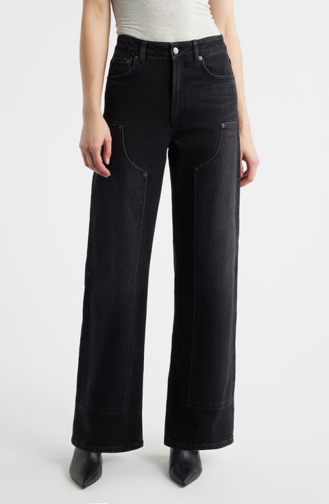 Getty High Waist Crop Wide Leg Utility Jeans (Onyx)