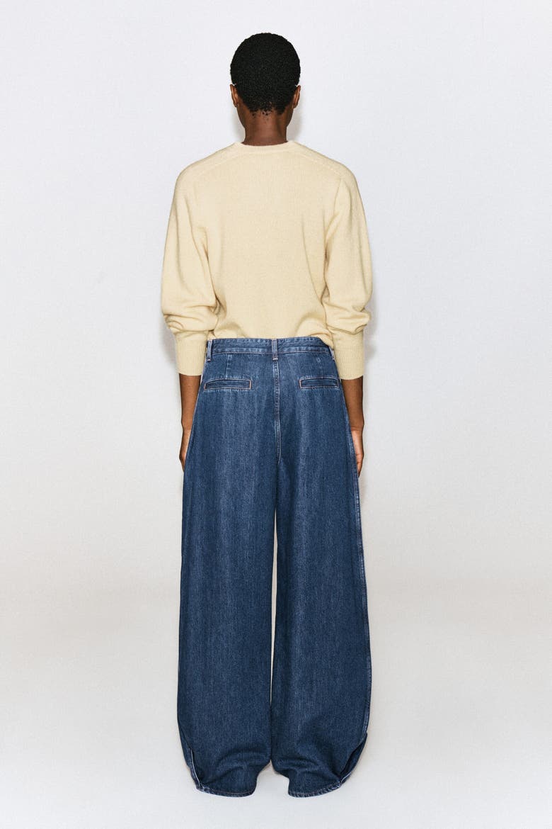 Pleated-Panel Denim Barrel-Leg Pants, Alternate, color, BLUE