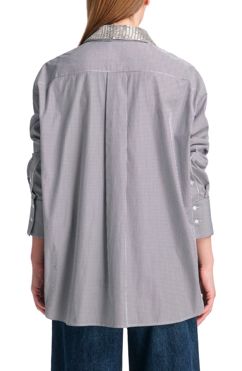 TWP Big Joe Stripe Crystal Embellished Cotton Button-Up Shirt, Alternate, color, Midnight/ White