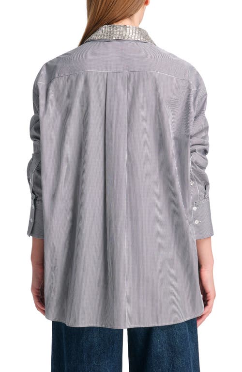 Twp Big Joe Stripe Crystal Embellished Cotton Button-up Shirt In Midnight/white