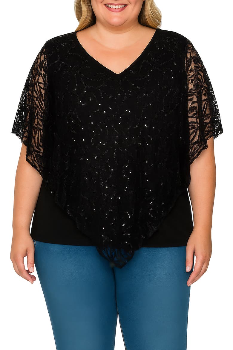 Sequin Poncho Top, Main, color, BLACK