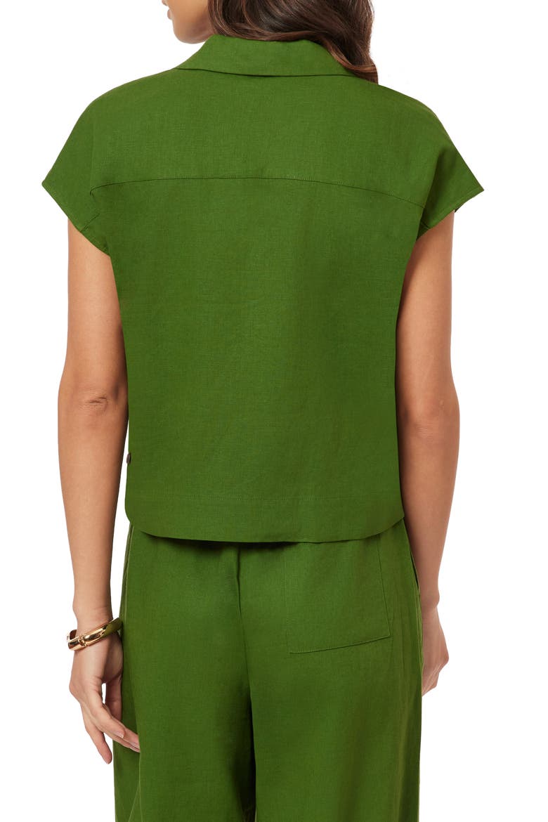 Short Sleeve Linen Blend Button-Up Top, Alternate, color, GARDEN GREEN