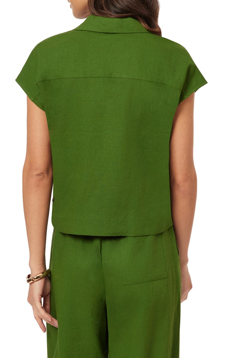 Scotch & Soda Short Sleeve Linen Blend Button-Up Top, Alternate, color, Garden Green