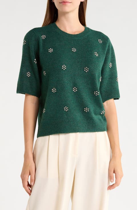 Rhinestone Short Sleeve Sweater