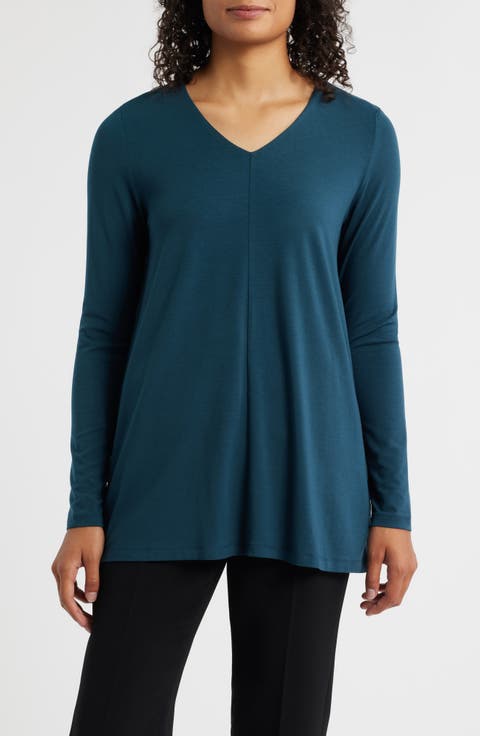 Long Sleeve V-Neck Tunic Top (Regular & Petite)