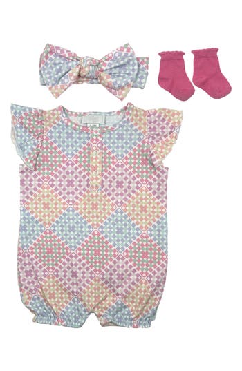 Toby Nod To Crochet Flutter Sleeve Bodysuit, Headband & Socks Set In Rose