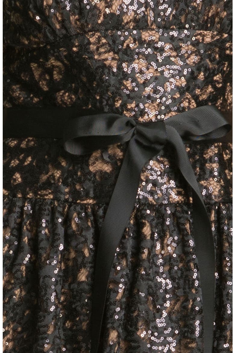 V-Neck Sequin Fit & Flare Dress, Alternate, color, BLACK