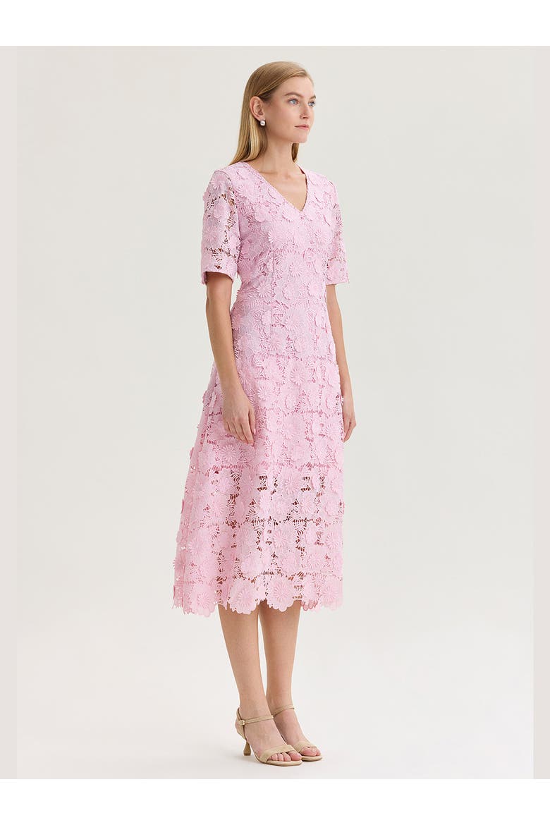Lined Floral Lace Applique Woven Midi Dress, Alternate, color, Cherry Blossom