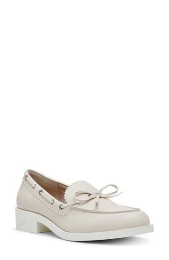 Dolce Vita Dv By Lagoon Block Heel Boat Shoe Loafer In Ivory
