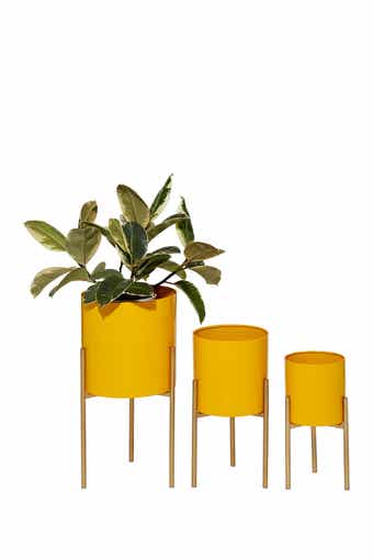 GINGER BIRCH STUDIO Yellow Metal Contemporary Planter with Removable Stand - Set of 3