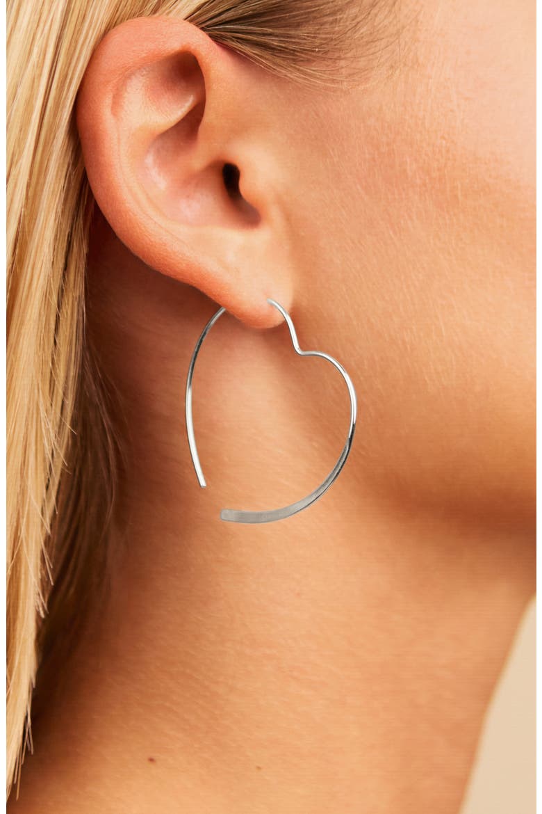 Rorie Heart Threader Hoop Earrings, Alternate, color, SILVER