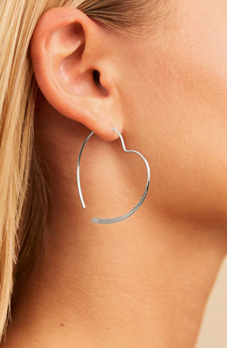 Sterling Forever Rorie Heart Threader Hoop Earrings, Alternate, color, Silver