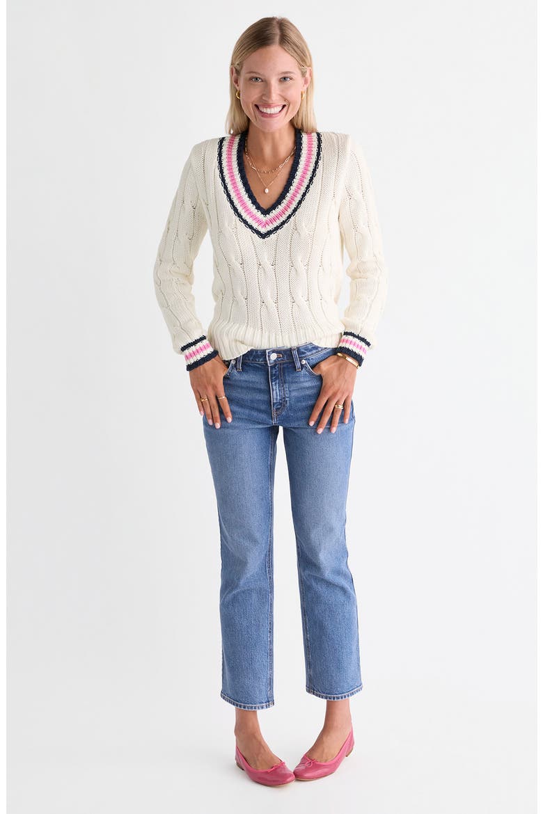Varsity Cable Knit Sweater, Alternate, color, MARSHMALLOW