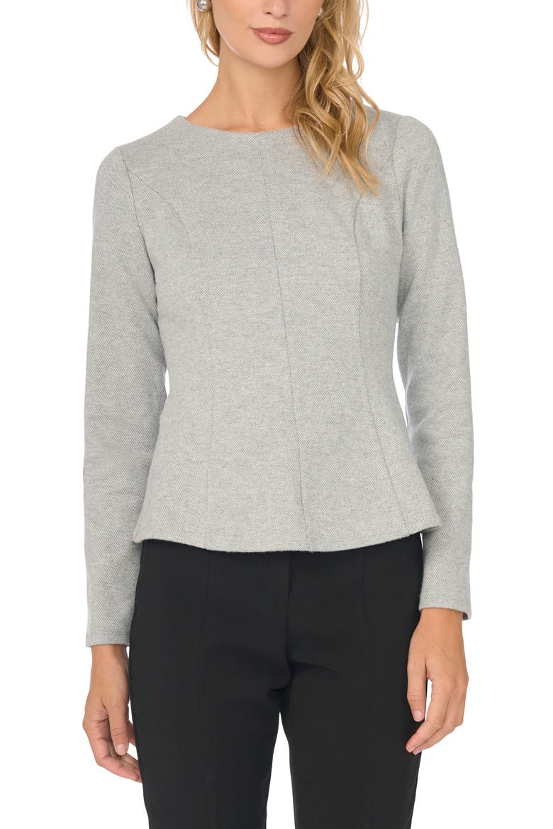 Long Sleeve Peplum Top, Main, color, LT HTHR GREY