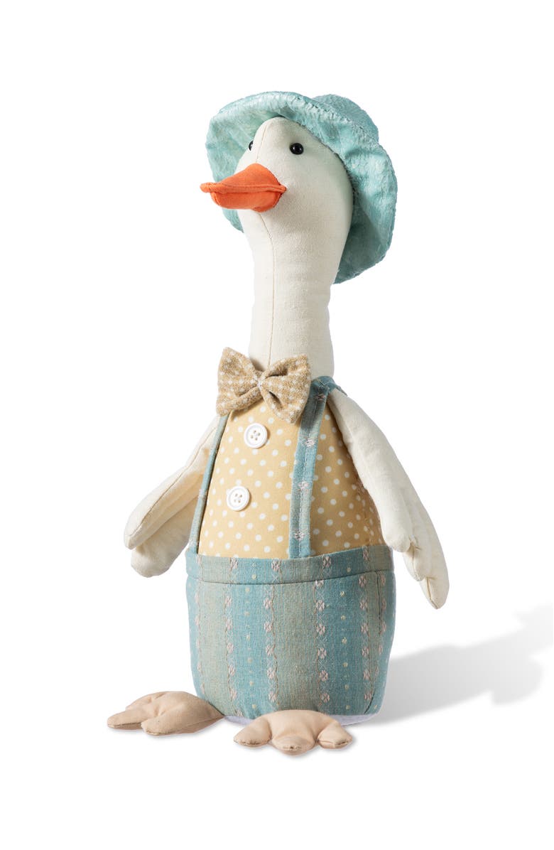 Glitzhome Spring Fabric Boy Duck Figurine, Main, color, Blue