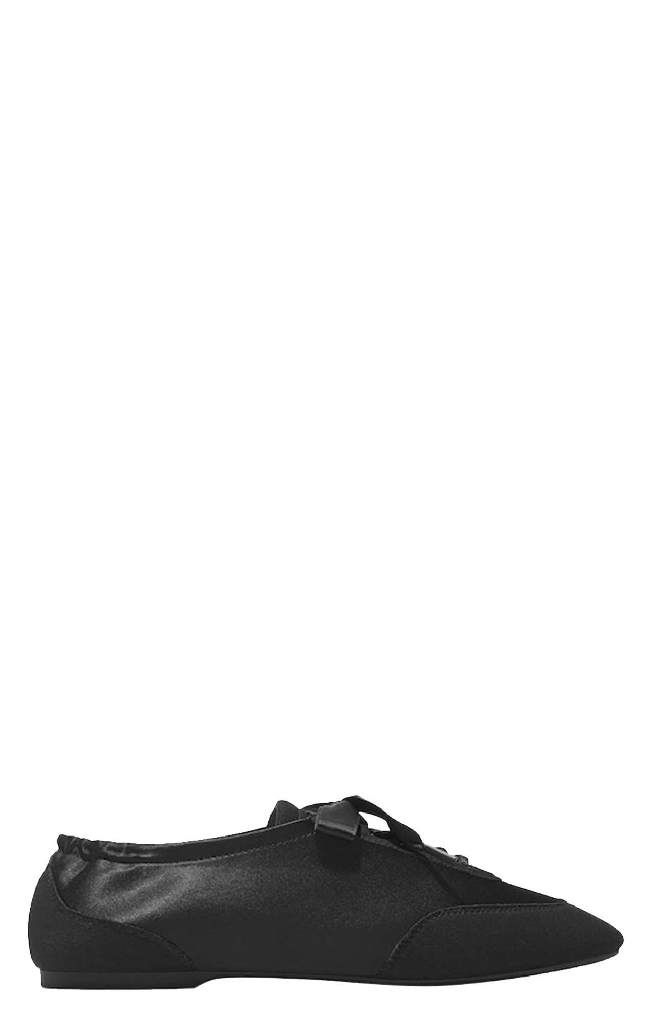 VIVAIA Square-Toe Lace-Up Satin Sneakerina, Alternate, color, Black