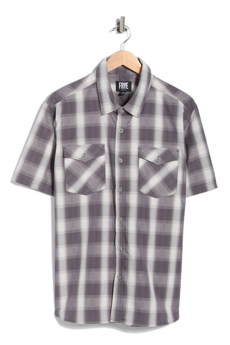 Plaid Short Sleeve Dobby Button-Up Shirt, Alternate, color, GREY