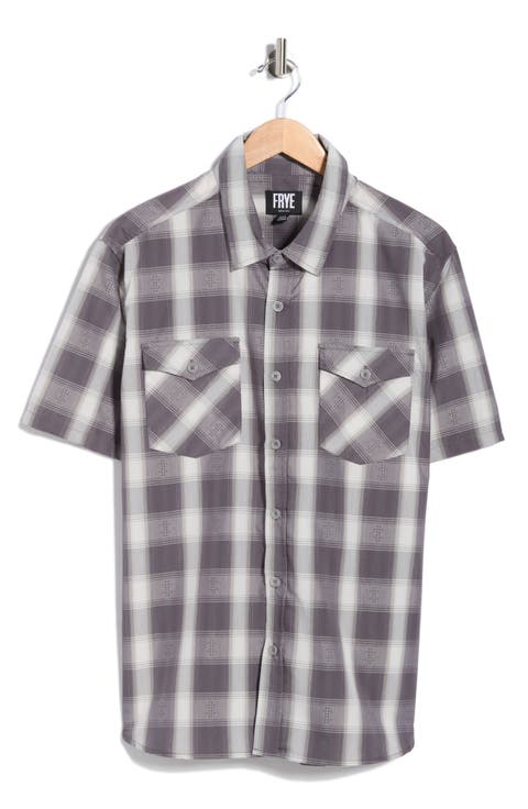 Plaid Short Sleeve Dobby Button-Up Shirt