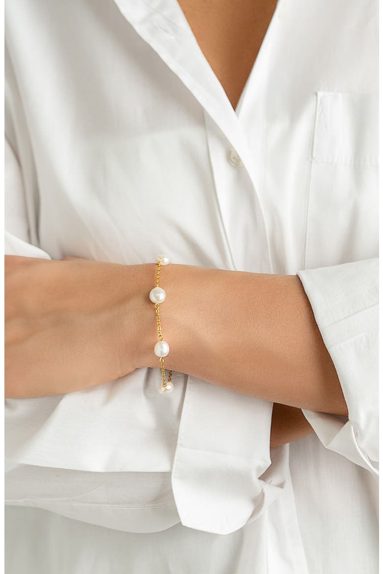 Freshwater Pearl Station Necklace & Bracelet Set, Alternate, color, WHITE/ GOLD