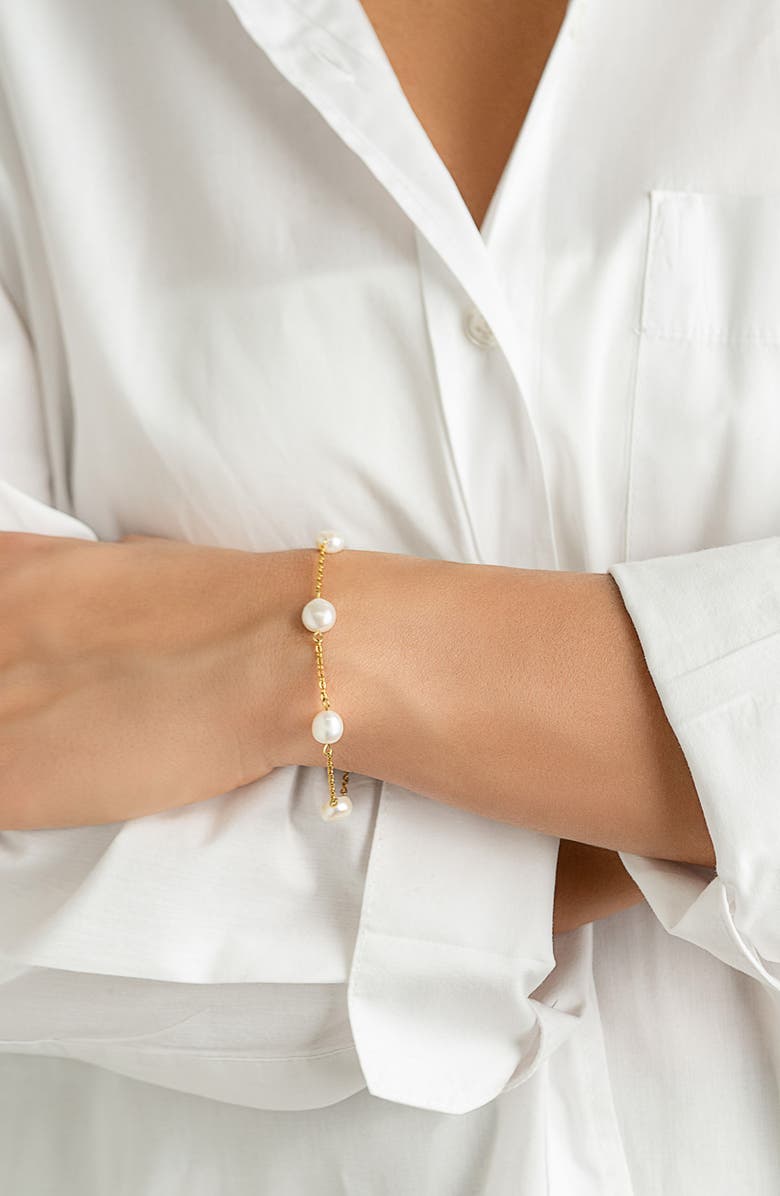 Adornia Freshwater Pearl Station Necklace & Bracelet Set, Alternate, color, White/ Gold