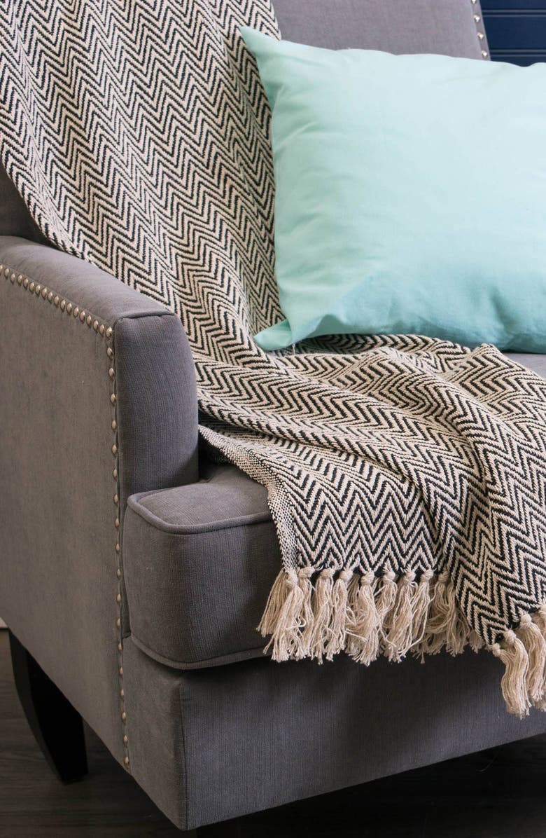 Design Imports Tassel Throw Blanket, Alternate, color, Black