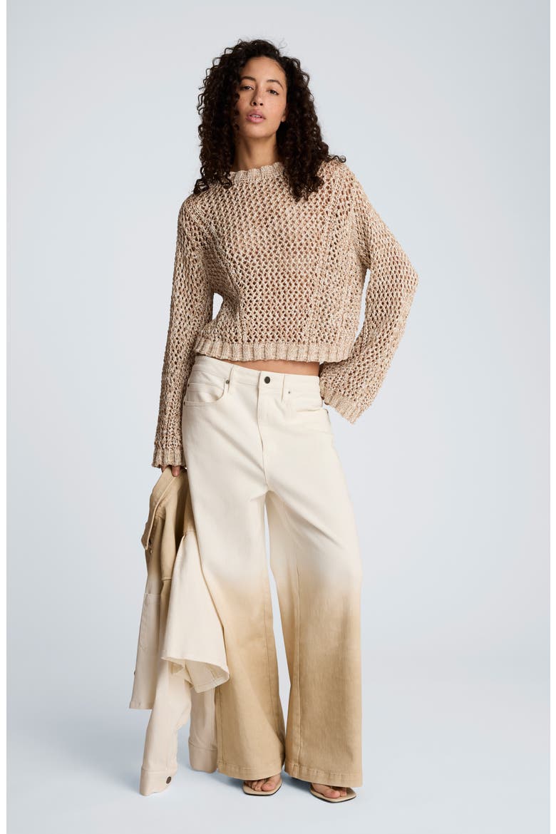 Two Tone Open Stitch Cotton Blend Sweater, Alternate, color, TAUPE