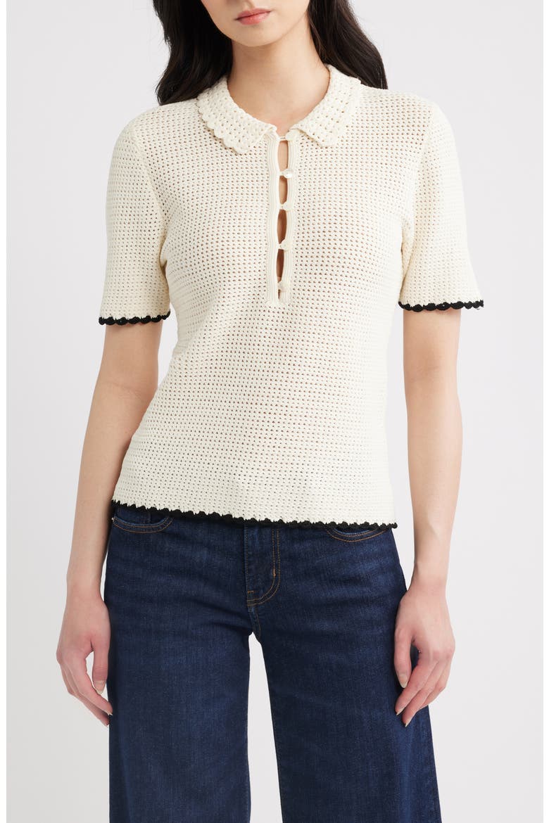 The Daybreak Open Stitch Polo Sweater, Main, color, CREAM MULTI