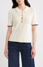 FRAME The Daybreak Open Stitch Polo Sweater