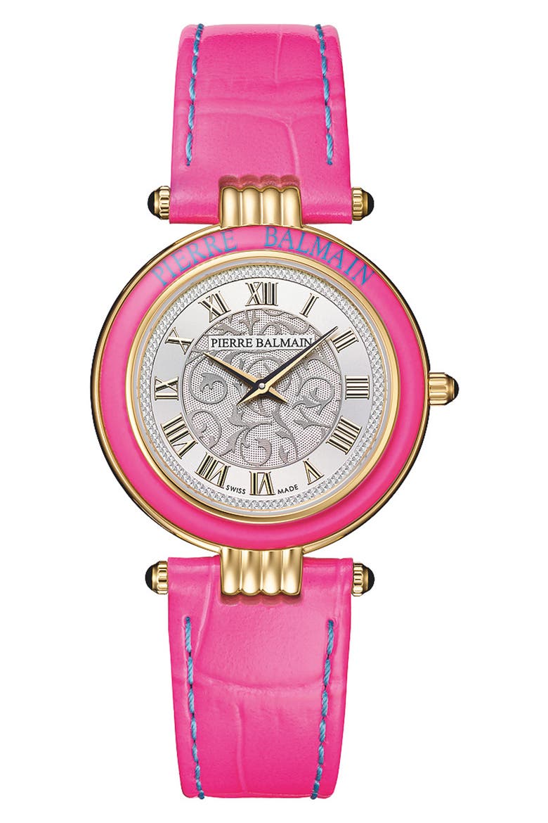 Haute Elegance Leather Strap Watch, 30mm, Main, color, STAINLESS STEEL PINK PVD