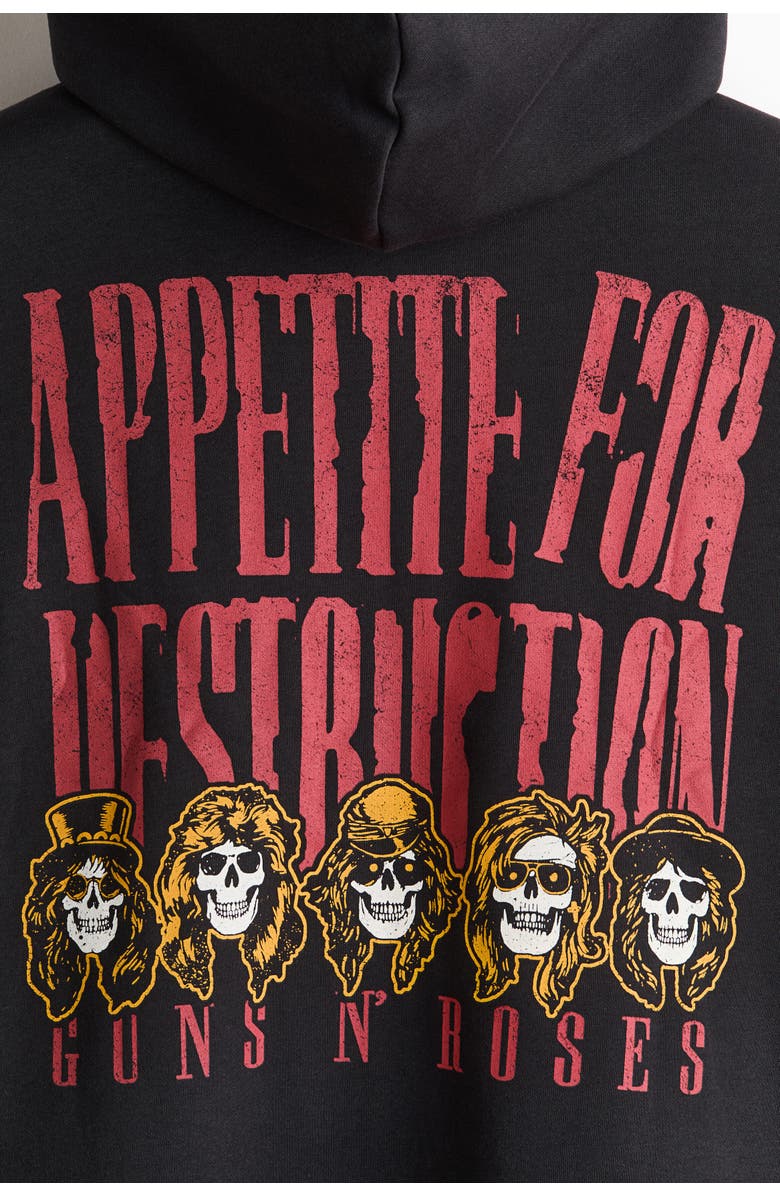 H&M Loose Fit Printed Zip-through Hoodie, Alternate, color, Black/Guns N' Roses