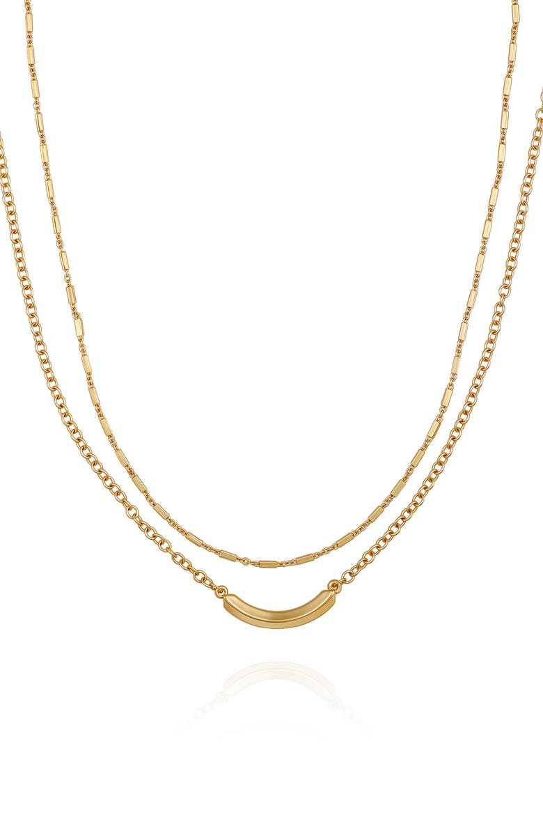 Vince Camuto Curved Bar Pendant Layered Necklace, Alternate, color, Gold Tone