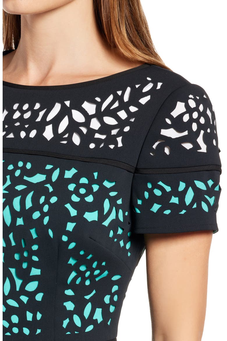 Ombré Lace Fit & Flare Dress, Alternate, color, BLACK/ TEAL
