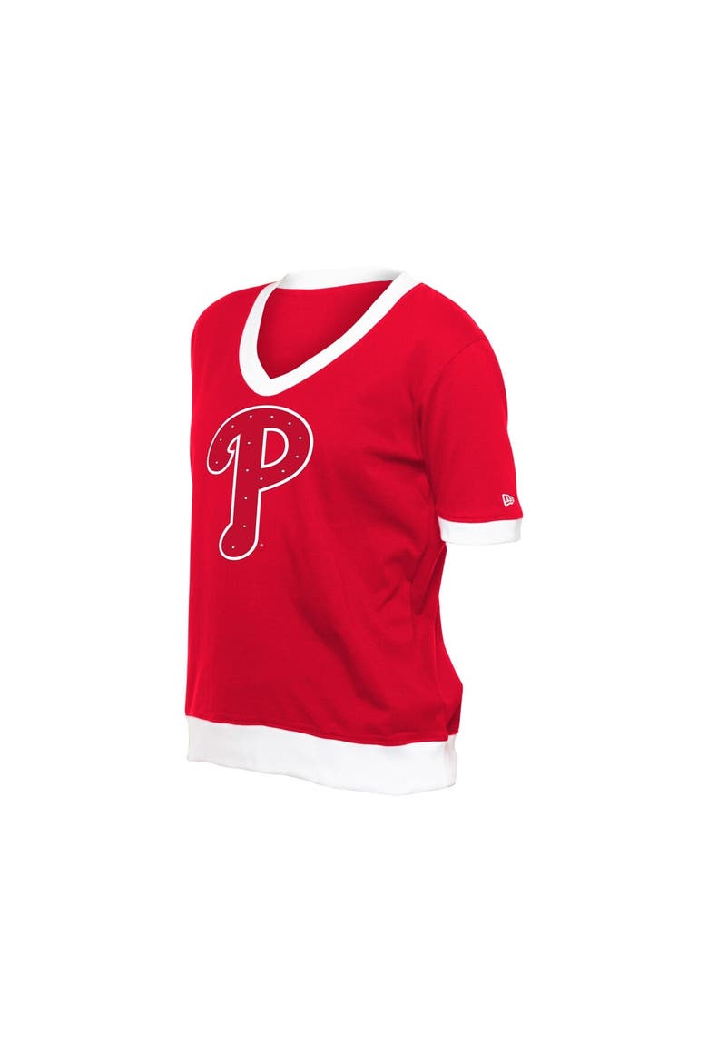 Women's New Era  Red Philadelphia Phillies Game Day Rhinestone V-Neck T-Shirt, Alternate, color, Red