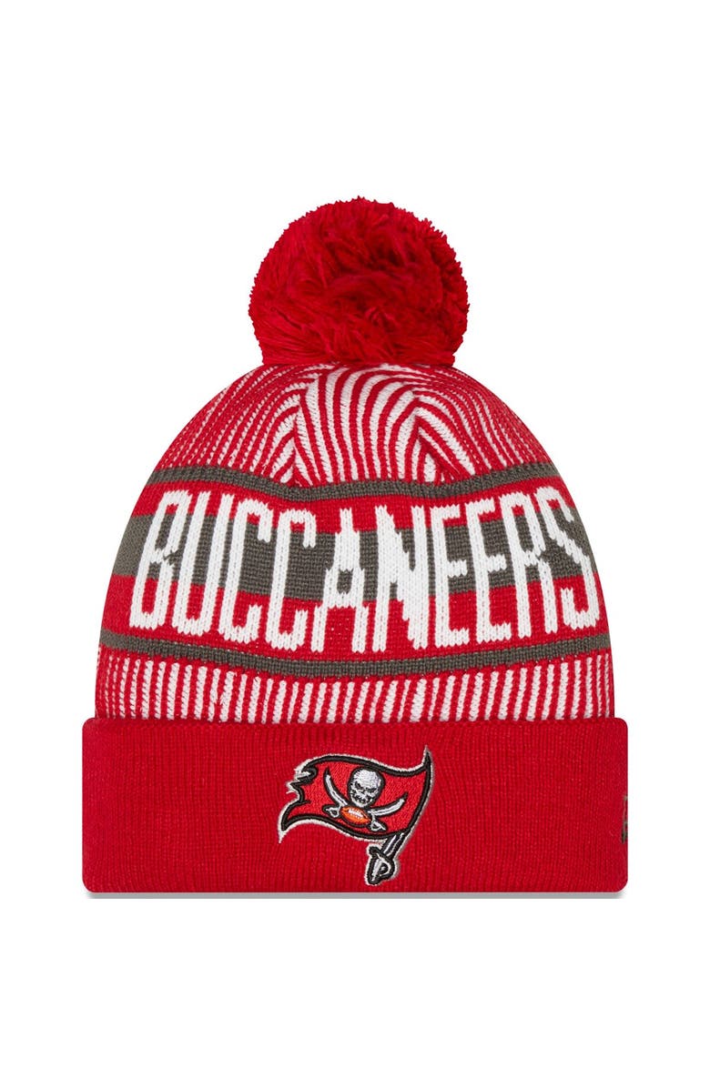 New Era Men's New Era Red Tampa Bay Buccaneers Striped Cuffed Knit Hat with Pom, Main, color, Red