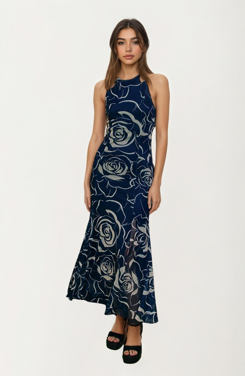 Knit and Lounge Sleeveless Rose Print Maxi Dress, Main, color,