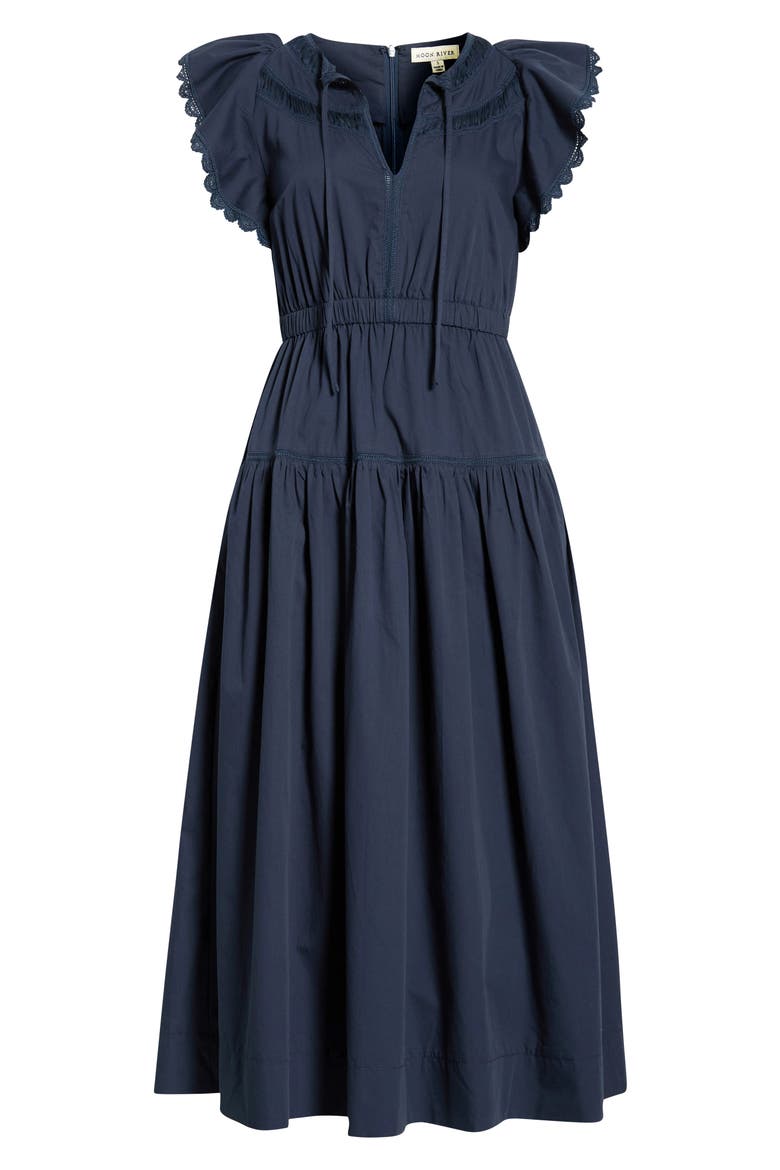 Flutter Sleeve Midi Dress, Alternate, color, NAVY