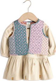 NEXT Quilted Vest & Embroidered Long Sleeve Dress Set
