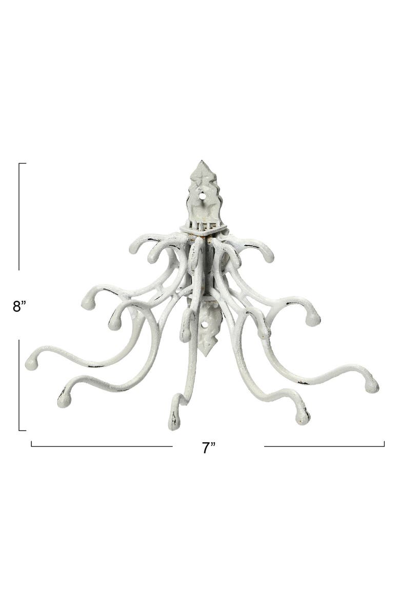 Storied Home Antique Decorative Cast Iron Multi Hook Wall Hanger with 15 Hooks, Distressed White, Alternate, color, White