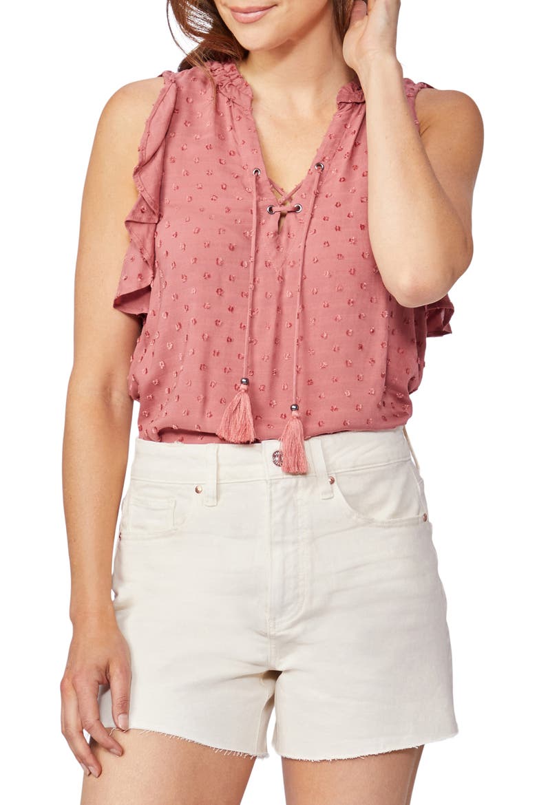 Amala Swiss Dot Lace-Up Top, Main, color, MT BR DST