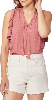PAIGE Amala Swiss Dot Lace-Up Top