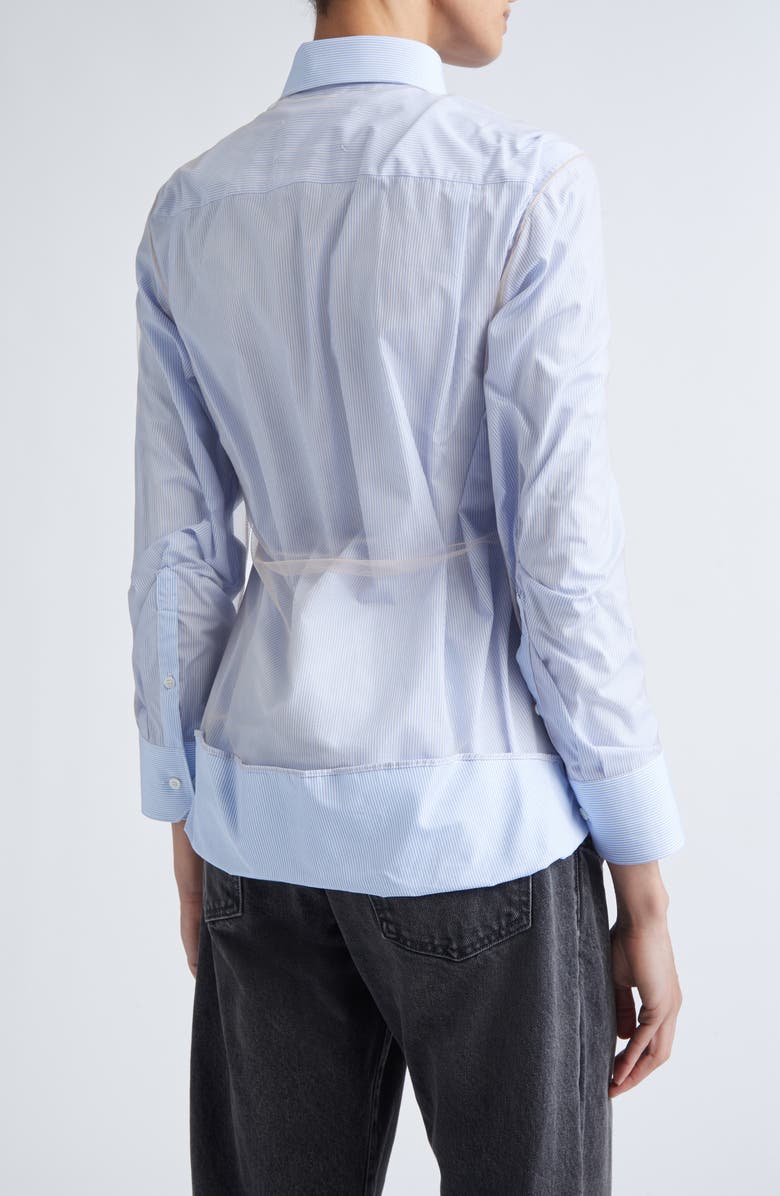 Maison Margiela Stripe Ruffle Long Sleeve Cotton Button-Down Shirt, Alternate, color, Light Blue Stripe