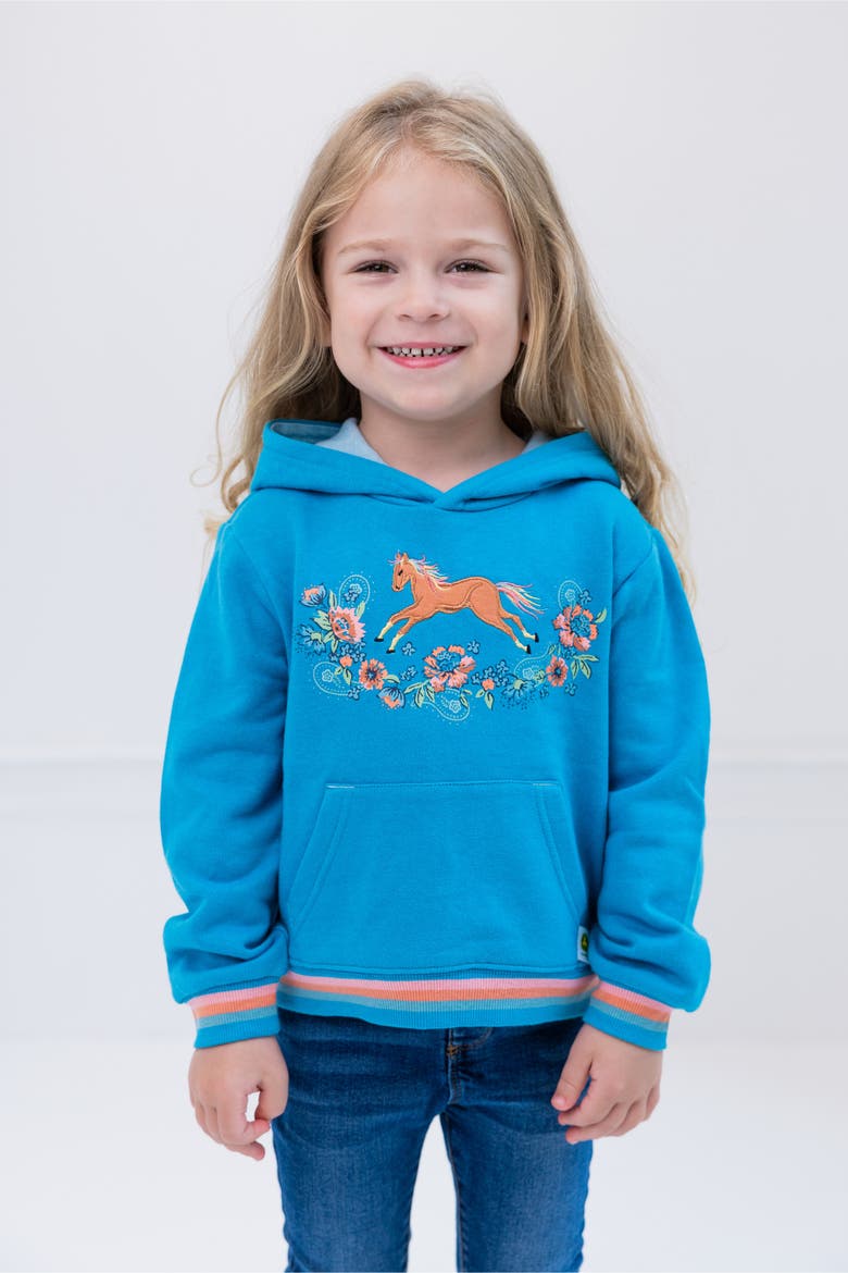 Girls' Fleece Hooded Sweatshirt, Alternate, color, Teal Blue