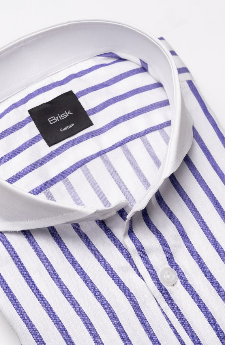 BRISK Striped Pima Cotton Dress Shirt with Cutaway Collar and French Cuffs, Alternate, color, Purple Wide Stripes