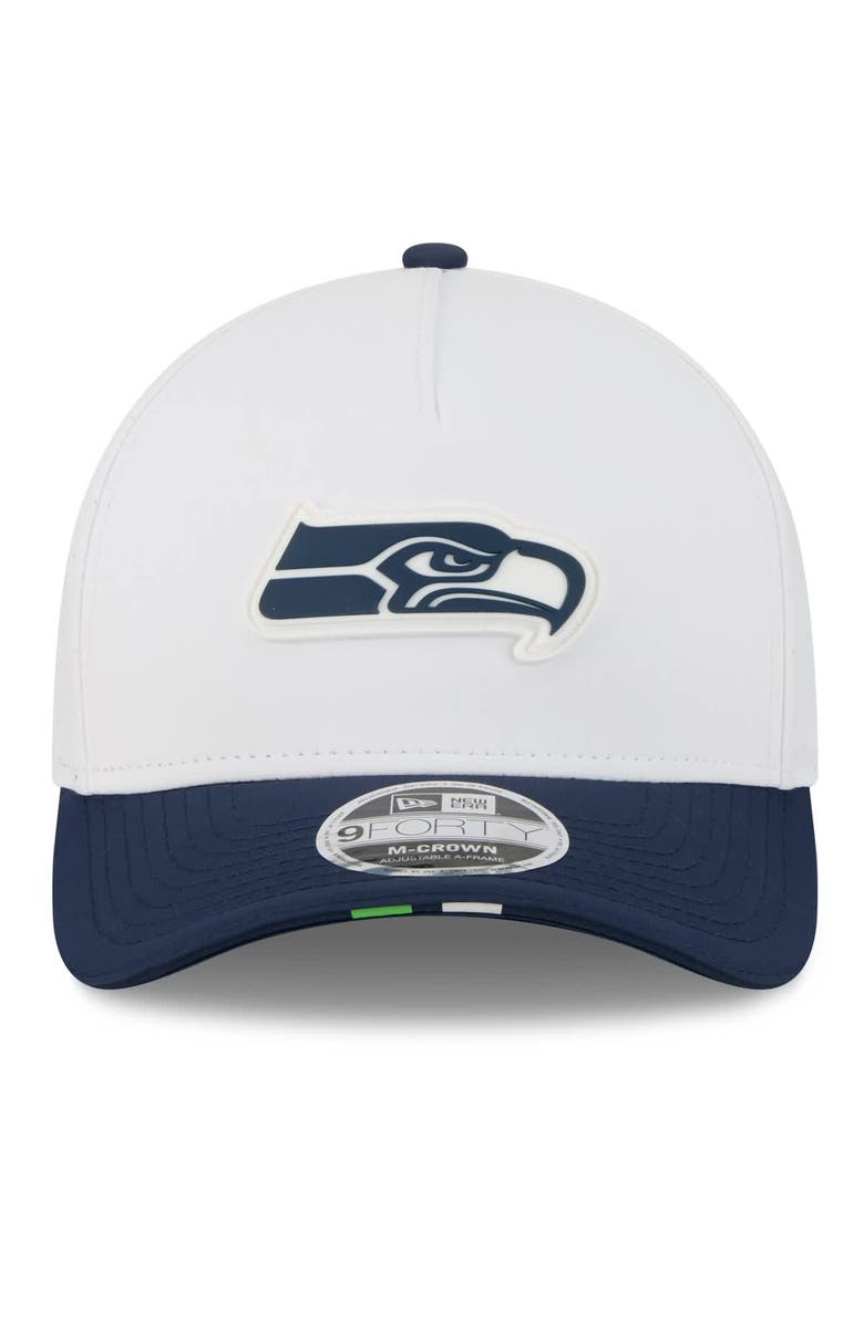 New Era Men's New Era  White/College Navy Seattle Seahawks 2025 NFL Training Camp A-Frame 9FORTY Adjustable Hat, Alternate, color, White
