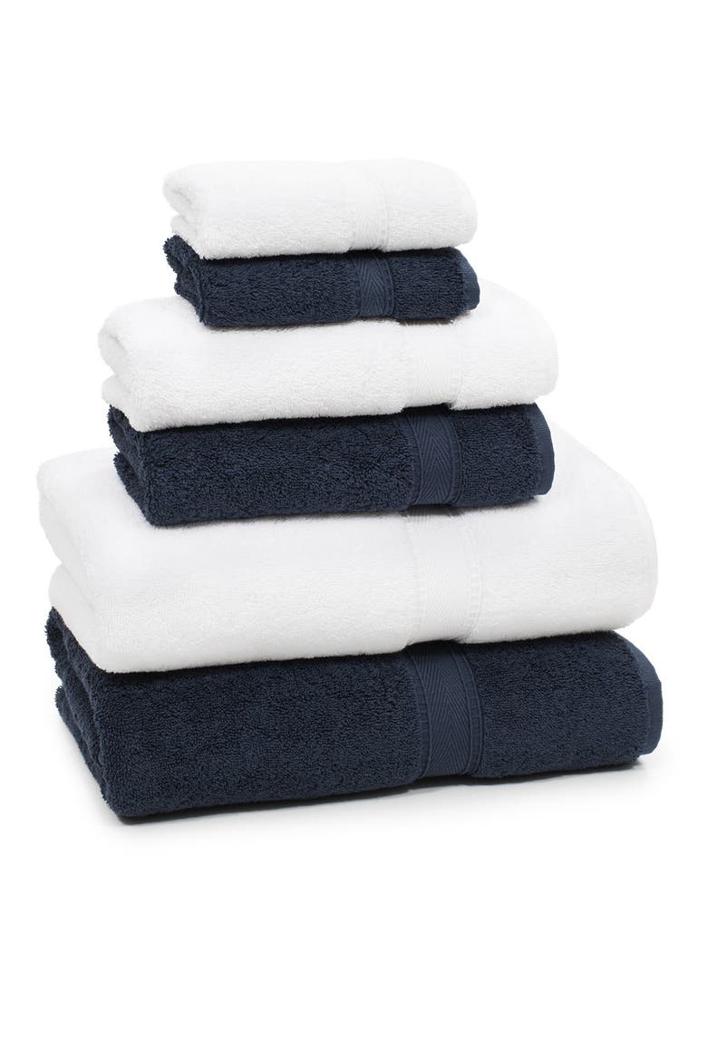 Sinemis Terry 6-Piece Towel Set - Navy/White, Alternate, color, NAVY/WHITE