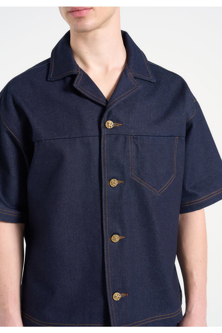 Carl Boxy Denim Revere Shirt, Alternate, color, Indigo