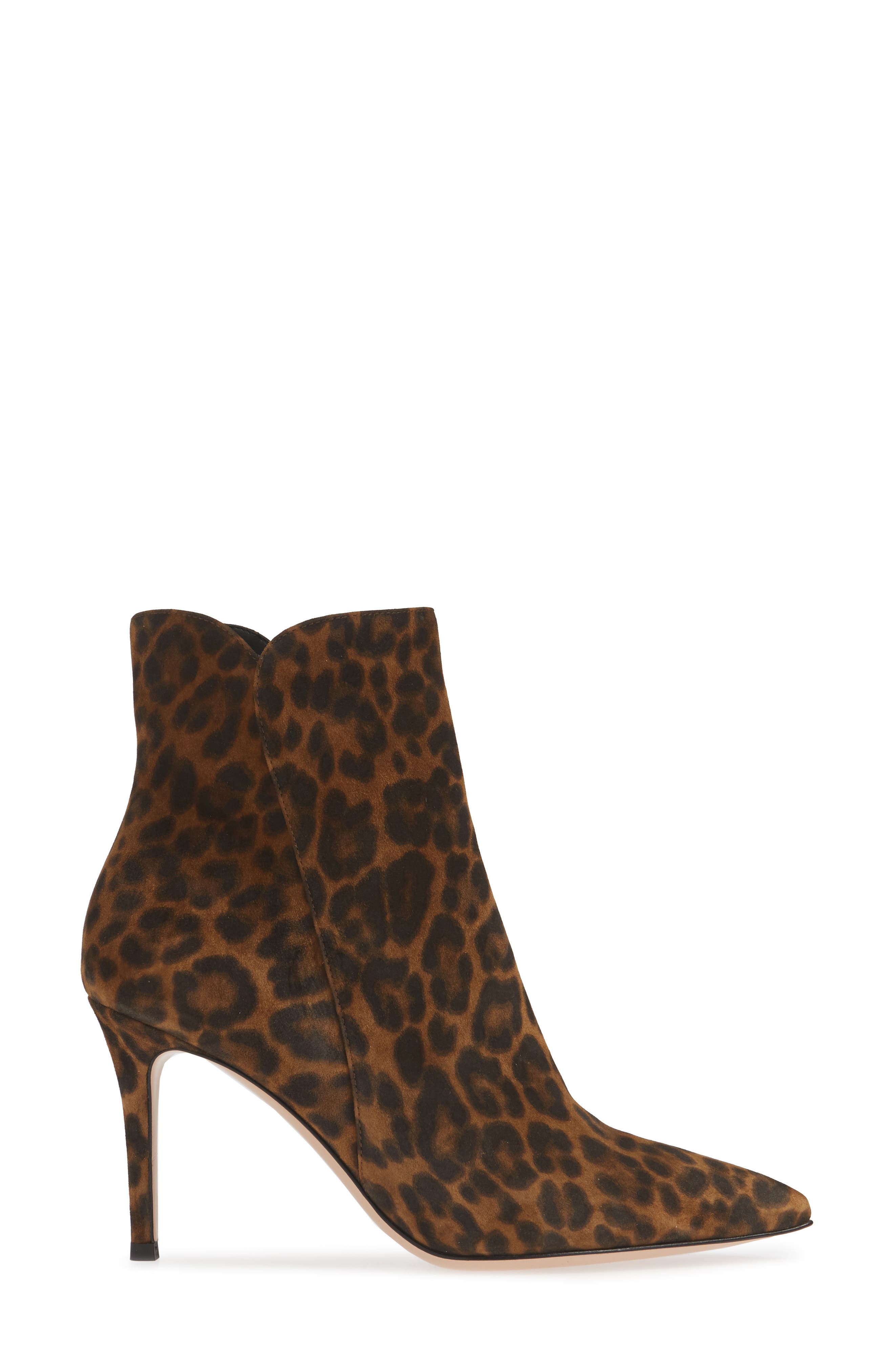 Gianvito Rossi Leopard Print Pointy Toe Bootie, Alternate, color, 
