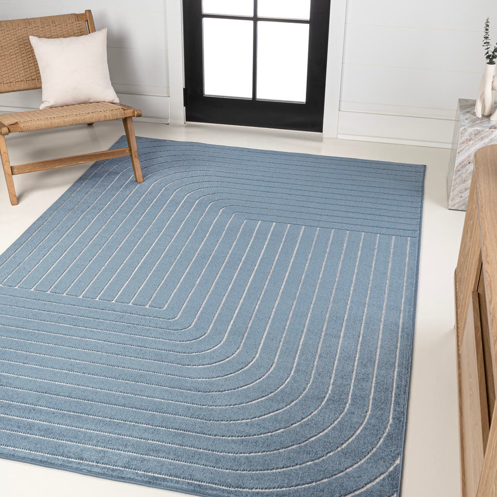 Jonathan Y Odense High-low Minimalist Angle Geometric Indoor/outdoor Area Rug In Dark Blue/cream