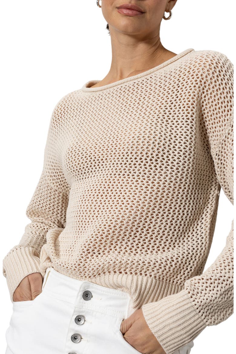 Cotton Open Knit Sweater, Alternate, color, MUSLIN