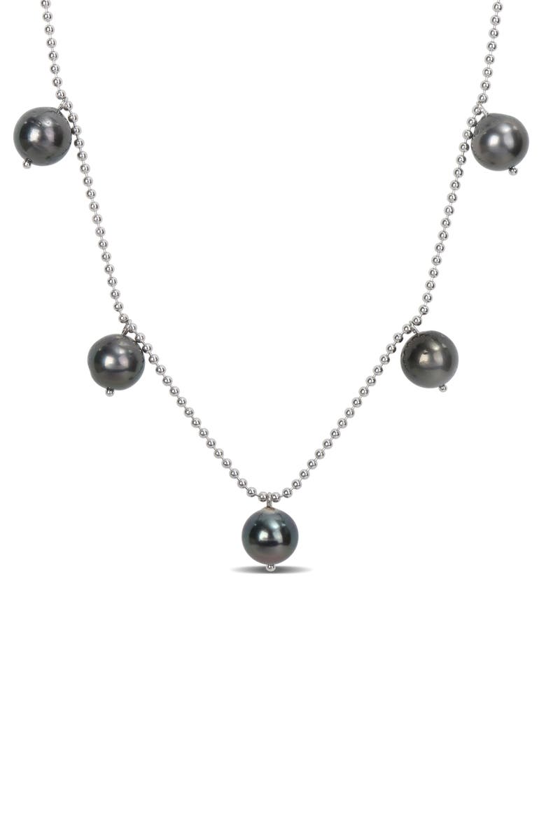 DELMAR Sterling Silver 8–9mm Cultured Black Tahitian Pearl Charm Necklace, Main, color, 